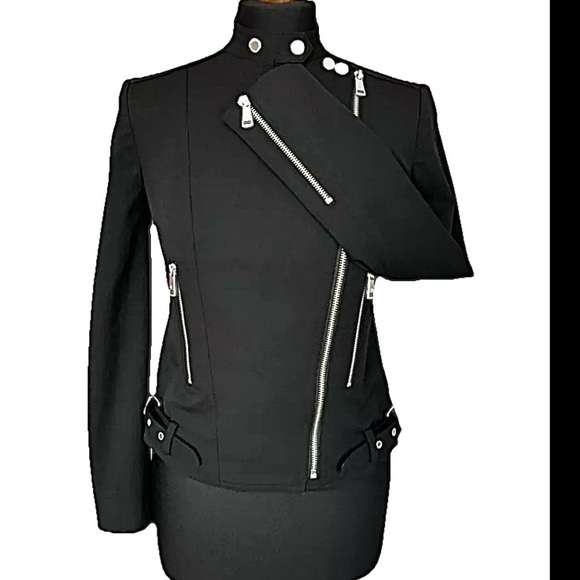 LAUREN RALPH LAUREN Black Moto Jacket Corporate Goth Blazer Women’s Petite 10P - Picture 2 of 13